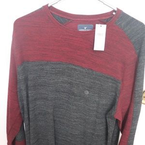 American Eagle Maroon and Grey Mens L Sweater